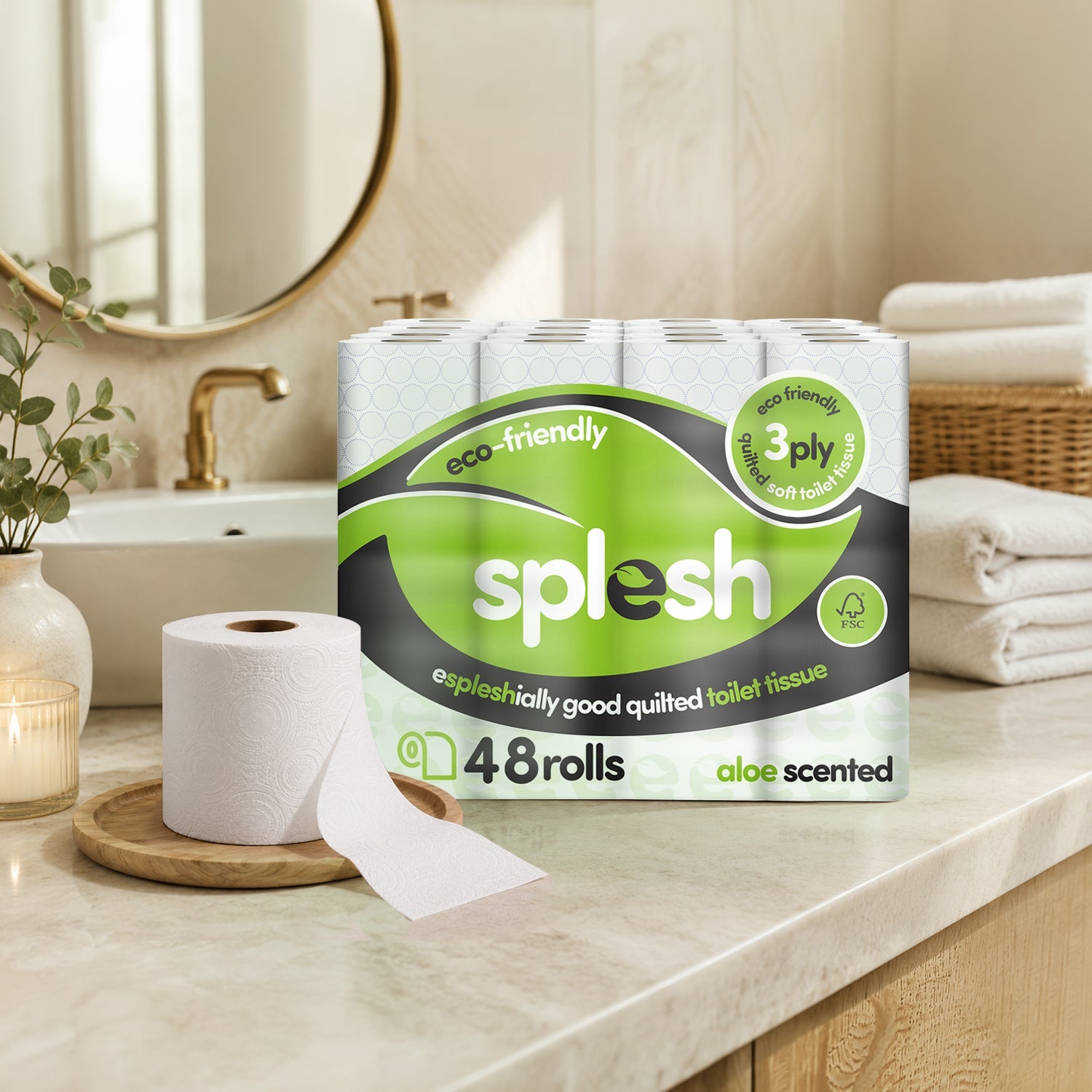 Splesh Toilet Roll Soft & Quilted 3-Ply AloeVera Scented Toilet Tissue, 48 Rolls