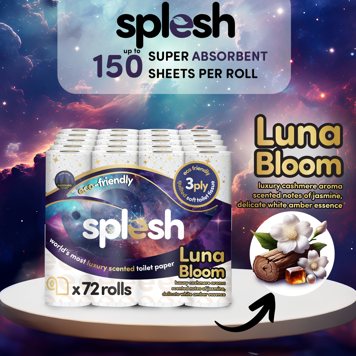 Splesh Quilted Luna Bloom 3-Ply Luxury Scented Toilet Tissue Paper, 36 Rolls