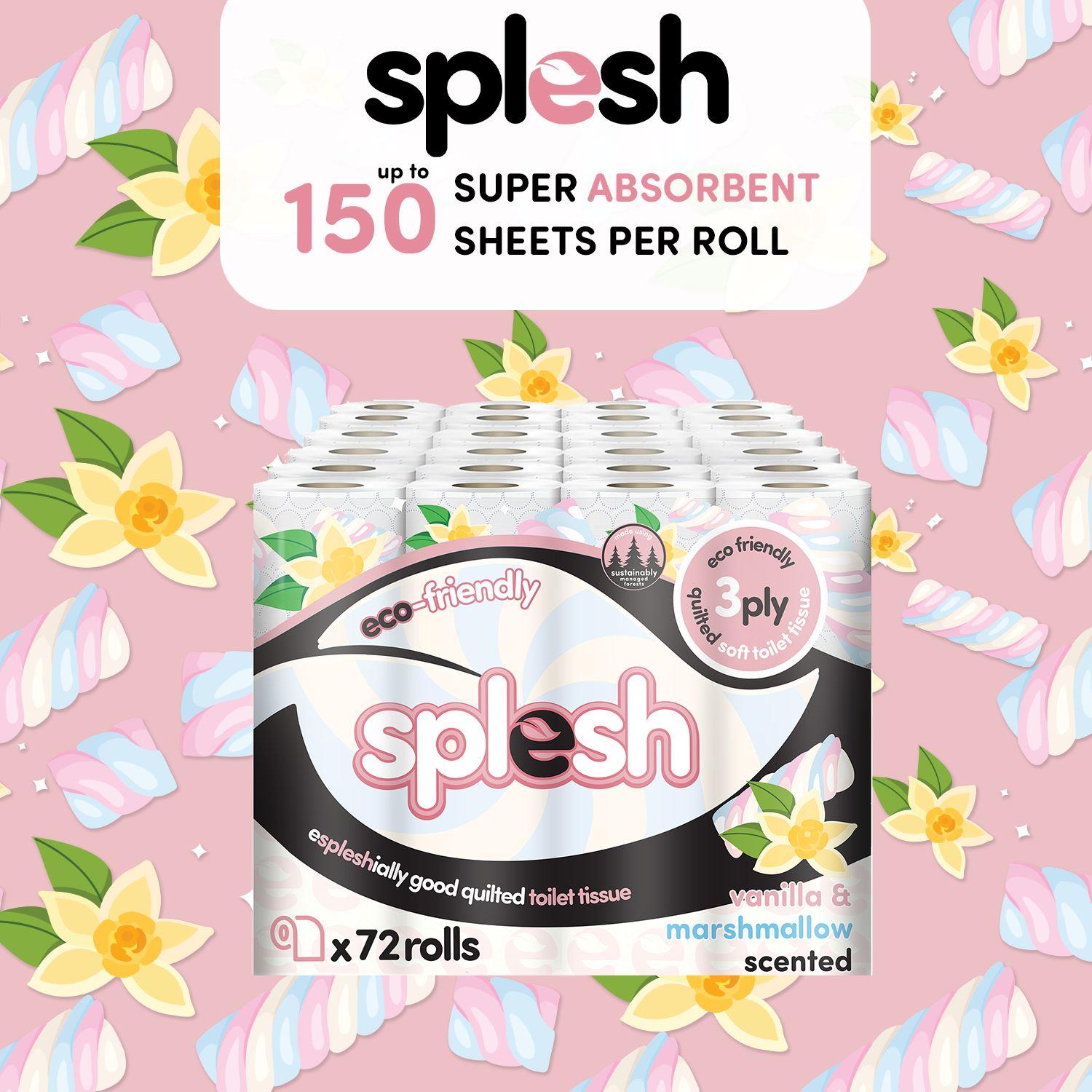 Splesh Quilted Toilet Roll Luxury Vanilla Marshmallow 3-Ply Soft Toilet Paper, 48 Rolls